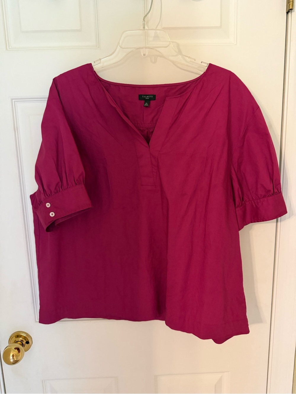 Talbots Women's Magenta Split V-Neck Blouse - XLP